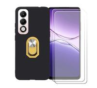 BMPNLSZ Nero Custodia per Oppo A5i Pro 5G + [2 Pezzi] Pellicola Protettiva in Vetro Temperato + Anello Girevole Rimovibile 360 Gradi Della Staffa Giallo.