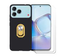 BMPNLSZ Nero Custodia per ZTE Blade V80 Vita + [2 Pezzi] Pellicola Protettiva in Vetro Temperato + Anello Girevole Rimovibile 360 Gradi Della Staffa Giallo.