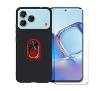 BMPNLSZ Nero Custodia per ZTE Blade V80 Vita + Pellicola Protettiva in Vetro Temperato + Anello Girevole Rimovibile 360 Gradi Della Staffa Rosso.