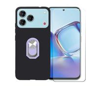 BMPNLSZ Nero Custodia per ZTE Blade V80 Vita + Pellicola Protettiva in Vetro Temperato + Anello Girevole Rimovibile 360 Gradi Della Staffa Violetta.