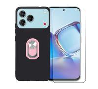 BMPNLSZ Nero Custodia per ZTE Blade V80 Vita + Pellicola Protettiva in Vetro Temperato + Anello Girevole Rimovibile 360 Gradi Della Staffa Rosa.