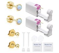Bmpzery Kit di pistole per piercing all'orecchio in oro, kit autoperforante bianco con orecchini a perno opale e retro piatto oro, set di piercing per orecchio usa e getta, facile da usare per uomini