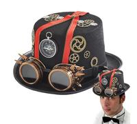 [Bmucp] Cappello Steampunk con occhiali - Cappello unico per carnevale Steampunk, cappello di seta gotico vintage, accessorio da uomo per cosplay e viaggiatori nel tempo per gli amanti di Halloween