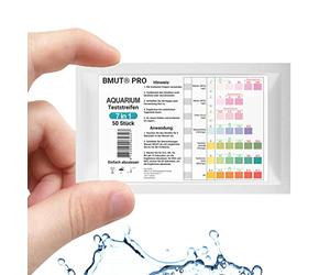 BMUT 50x 7in1 Striscia di test per acquario per laghetto e pesci, per valori dell'acqua come pH, nitriti, nitrati, valore GH. Marca: August Engelhardt