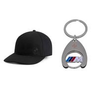 BMW Berretto nero unisex - Berretto da basamento originale a 6 pannelli con logo tono su tono - Berretto regolabile in cotone biologico con cursore in alluminio - berretto ufficiale lifestyle + borsa
