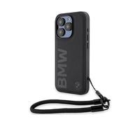 Custodia rigida in pelle BMW per iPhone 15 Pro Max, colore nero.