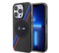 BMW BMHMP14LHDTK - Custodia per iPhone 14 Pro 6.1", motivo a strisce tricolore grigie
