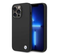 BMW CG Mobile - Custodia per iPhone 15 PRO da 6,1", in Silicone con Logo in Metallo, AntiGraffio, Resistente alle Cadute, Antiurto, Protezione Completa e Sottile, Colore: Nero