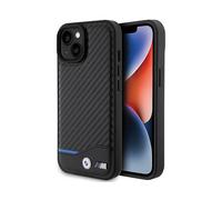 Custodia in pelle BMW per iPhone 15 Plus, colore nero carbonio