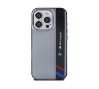 Custodia BMW Motosport a strisce verticali grigie per iPhone 16 Pro