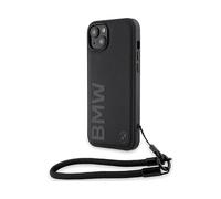 BMW Signature Leather Wordmark Cord COVER per Universalo iPhone 15 Plus, iPhone 14 Plus, iPhone 15 Plus, iPhone 14 Plus, Nero