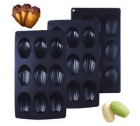 BMZXCH 3 Pezzi Stampo Madeleine Antiaderente, Stampo per Madeleine a Forma di Conchiglia, 9 Cavità Stampi per Madeleines in Silicone per Madeleine, Biscotti, Cioccolato, Caramelle, Pasticceria (Nero)