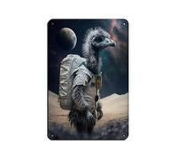 BNCEDJK Astronauta Emu, divertente animali nello spazio, retrò, in metallo, arte chic, retrò, pittura in ferro, per bar, grotte, bar, famiglia, garage, decorazione da parete, 20 x 30 cm
