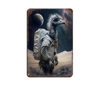 BNCEDJK Astronauta Emu, divertente animali nello spazio, retrò, in metallo, arte chic, retrò, pittura in ferro, per bar, grotte, bar, famiglia, garage, decorazione da parete, 20 x 30 cm