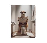 BNCEDJK Fotografia di un suricato che legge il giornale sulla toilette, targa in metallo vintage, decorazione artistica da parete per pub, club, caffetteria, bar, casa, decorazione artistica da parete