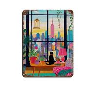 BNCEDJK Poster in metallo retrò con gatto a New York New York, decorazione da parete per bar, grotte, bar, famiglia, garage, 30 x 40 cm