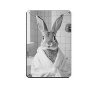 BNCEDJK Poster retrò in metallo con coniglietto che indossa un accappatoio, decorazione da parete per bar, grotte, bar, famiglia, garage, decorazione da parete, 20 x 30 cm