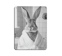 BNCEDJK Poster retrò in metallo con coniglietto che indossa un accappatoio, decorazione da parete per bar, grotte, bar, famiglia, garage, decorazione da parete, 30 x 40 cm