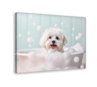 BNCEDJK Stampa artistica da parete con cucciolo di cane maltese nella vasca da bagno, 50 x 75 cm