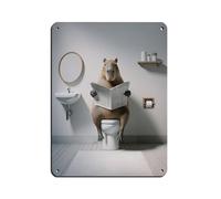 BNCEDJK Targa in metallo vintage con fotografia di Capybara che legge il giornale sulla toilette, decorazione artistica da parete per pub, club, caffetteria, bar, casa, decorazione artistica da parete