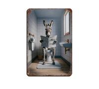 BNCEDJK Targa in metallo vintage con fotografia di un asino che legge il giornale sulla toilette, decorazione artistica da parete per pub, club, caffetteria, bar, casa, decorazione artistica da parete