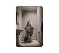 BNCEDJK Targa in metallo vintage con fotografia di un macaco che legge il giornale sulla toilette, decorazione artistica da parete per pub, club, caffetteria, bar, casa, poster retrò 20 x 30 cm