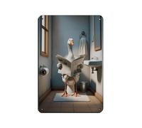 BNCEDJK Targa in metallo vintage con fotografia di un'oca che legge il giornale sulla toilette, decorazione artistica da parete per pub, club, caffetteria, bar, casa, poster retrò 20 x 30 cm