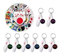 Bncxdc portachiavi bambini, 8 portachiavi con palla da bowling e 50 adesivi da bowling, mini ciondolo palla da bowling colorato ciondolo palla per amici bambini (Rosso/Viola/Verde/Blu, 7,5 x 2,8 cm)