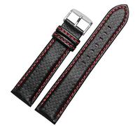 BNCXMO 18mm 20mm 21mm 22mm 23 mm cucitura arancione da uomo in fibra di carbonio in pelle vera rossa con cinghia di orologio con chiusura argento (colore: bianco nero, dimensione: 22 mm)