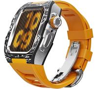 BNCXMO Aggiorna la fascia d'orologio in gomma in fibra di carbonio , per 8 7 45/44 mm, cinghia di fluorobber di cornice in metallo mod , per iwatch 6 5 4 se watch band