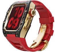 BNCXMO Aggiorna la fascia d'orologio in gomma in fibra di carbonio , per 8 7 45/44 mm, cinghia di fluorobber di cornice in metallo mod , per iwatch 6 5 4 se watch band