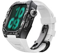 BNCXMO Aggiorna la fascia d'orologio in gomma in fibra di carbonio , per 8 7 45/44 mm, cinghia di fluorobber di cornice in metallo mod , per iwatch 6 5 4 se watch band