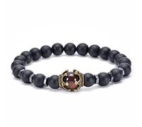 BNCXMO Bracciale a corona, braccialetti di pietra unisex perle elastiche tigre-occhio con tappeto da uomo in lega a corona