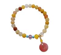 BNCXMO Bracciale di giada naturale Bracciale Golden Silk Giade Turquoise Feng Shui Fascile Agate Pendant Multi gemma Talisman del bracciale elastico perline per le donne La prosperità, Peach Cinnabar