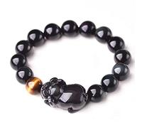 BNCXMO Bracciale di ricchezza Bracciale Obsidian Bracciale Tigre Eye Bracciale Bracciale Feng Shui Shui Charm Bracciale Regolabile bracciale Amuleto bracciale gemella Attratto di ricchezza, 14 mm