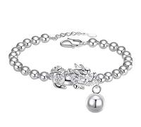 BNCXMO Bracciale feng shui sterling argento pixiu pi yao braccialetto che trasporta antichi monete perle d'argento amuleto regolabile amuleto forte talismano attirare ricchezza buona fortuna