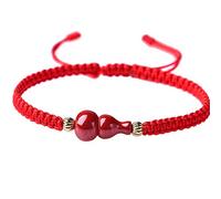 BNCXMO Bracciale Feng Shui Wealth Bracciale in pietra in cristallo Cinnabar per donne Bracciale a stringa rossa Wu Lou/Gourd Charm Bracciale regolabile Talisman Stone per buona fortuna