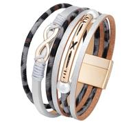BNCXMO Braccialetti in pelle multistrato per donne Braccialetti avvolgenti in pelle a sfioro bohémien bracciale per bracciale per cuffia da bracciale ad orologio (grigio)