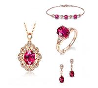 BNCXMO Braccialetti per donne 925 argento? Orecchini Anelli Collana Braccialetti per donne set di gioielli con set di gioielli da sposa con gemme di rubini