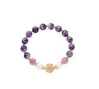 BNCXMO Braccialetto cristallo feng shui naturale naturale 7a fragola fragola ametista 925 oro d'oro argento a base di ortensigra