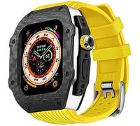 BNCXMO Custodia di protezione in fibra di carbonio premium con fascia d'oro di gomma , per cinghia di silicone morbido di lusso ultra da 49 mm , per iwatch 8 7 6 5 4 SE 45/44mm kit mod