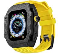 BNCXMO Custodia di protezione in fibra di carbonio premium con fascia d'oro di gomma ， per cinghia di silicone morbido di lusso ultra da 49 mm ， per iwatch 8 7 6 5 4 SE 45/44mm kit mod