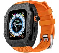 BNCXMO Custodia di protezione in fibra di carbonio premium con fascia d'oro di gomma ， per cinghia di silicone morbido di lusso ultra da 49 mm ， per iwatch 8 7 6 5 4 SE 45/44mm kit mod
