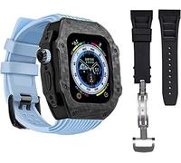 BNCXMO Custodia di protezione in fibra di carbonio premium con fascia d'oro di gomma ， per cinghia di silicone morbido di lusso ultra da 49 mm ， per iwatch 8 7 6 5 4 SE 45/44mm kit mod
