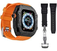 BNCXMO Custodia di protezione in fibra di carbonio premium con fascia d'oro di gomma ， per cinghia di silicone morbido di lusso ultra da 49 mm ， per iwatch 8 7 6 5 4 SE 45/44mm kit mod