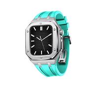 BNCXMO Custodia in acciaio inossidabile da uomo con cinturino per orologi per bande 44/45 mm Copertura per paraurti protettiva in metallo robusto per IWatch Serie 7/6/5/4/SE