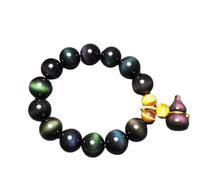 BNCXMO Feng Shui Black Obsidian Bracciale Natural Rainbow Eye Obsidian Tiger Eye Bracciale Gioielli Lucky Amulet Talisman per la prosperità Moneta buona fortuna, 8mm