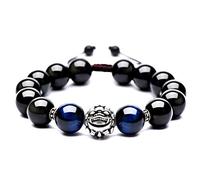 BNCXMO Feng Shui Pixiu Bracciale Obsidian Naturale Sterling Sterling Silver Meditazione Cristallo Meditazione GEMSTONE ENERGIA BRACCHETTO DELLA PROPRITÀ, CINNABAR 14 mm