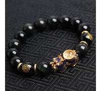BNCXMO Feng Shui Wealth Obsidian Bracciale che cambia il colore pixiu pi yao Bracciale con bracciale rotabile per le ruote di trasferimento attira denaro fortunato talismano forte amuleto, 10 mm