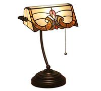 BNCXMO Lampada da Tavolo da banchiere Tradizionali lampade da scrivania in Vetro Color Barocco con Plug a Catena a trazione, Base di Zinco Antico per la scrivania del Soggiorno